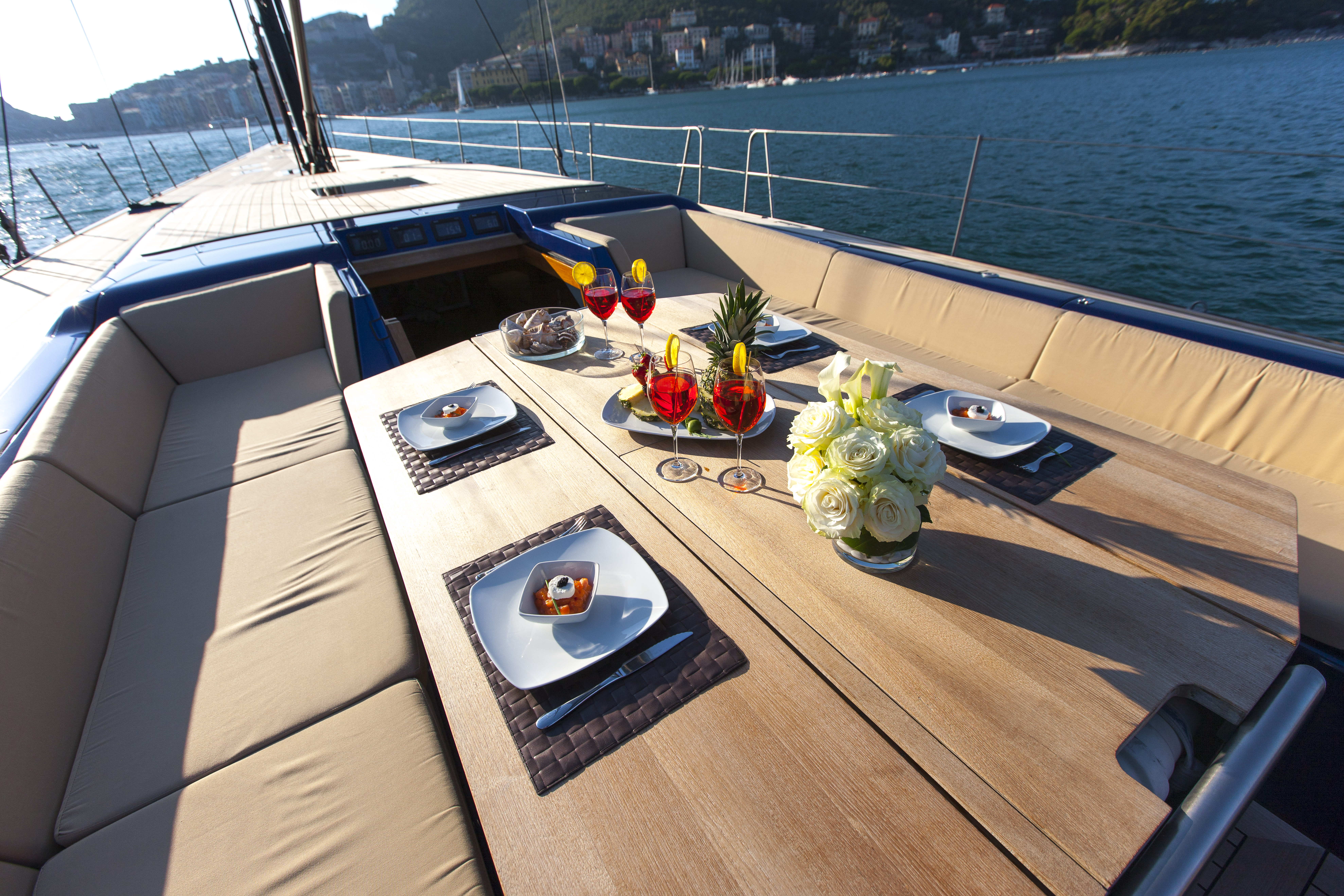 28.5m Wally Inti Cube sailing yacht deck dining area